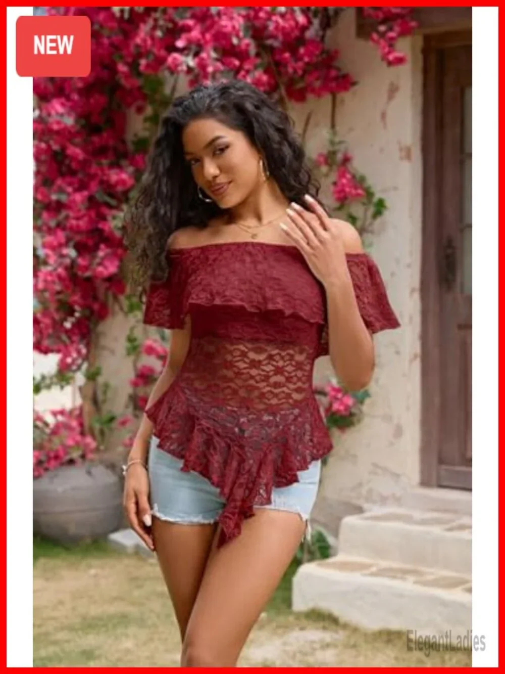 Off Shoulder Lace Top Sheer See Through Short Sleeve Blouse